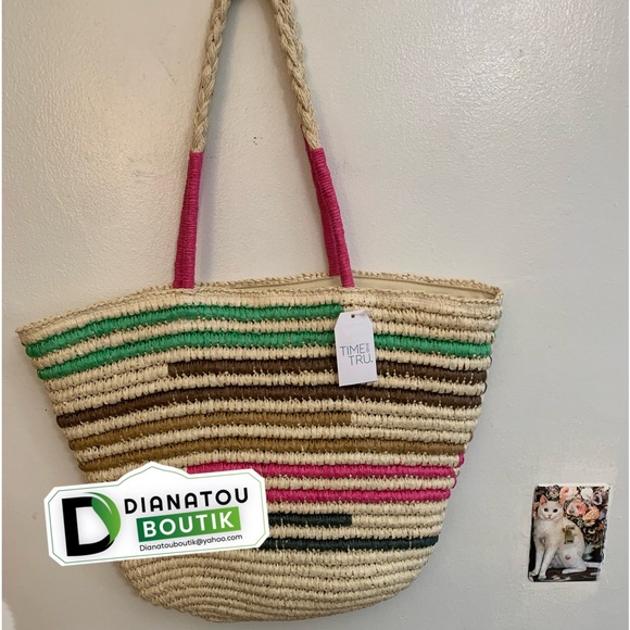 Time and Tru Handbags - Time & Tru Women Woven Beach Tote Bag